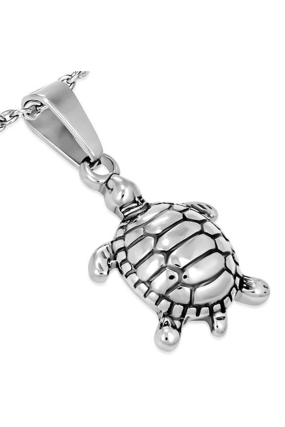 Stainless Steel Silver-Tone Turtle Pendant Necklace, 18"