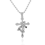 Stainless Steel Silver-Tone White CZ Zodiac Cross Pendant Necklace - Leo, 24"