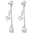 thumbnail image 1 of Stainless Steel Silver-Tone White Clear CZ Chain Musical Note Clef Drop Dangle Earrings, 2", 1 of 2