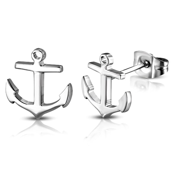 Stainless Steel Silver-Tone Yellow Gold-Tone Anchor Small Stud Earrings