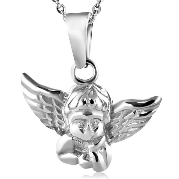 Stainless Steel Silver-Tone Yellow Gold-Tone Angel Pendant Necklace
