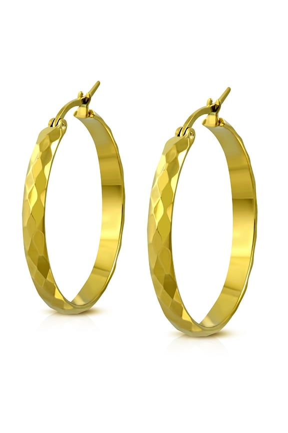 Stainless Steel Silver-Tone Yellow Gold-Tone Classic Hoop Round Earrings, 1.25"