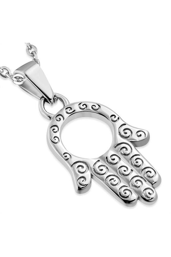 Stainless Steel Silver-Tone Yellow Gold-Tone Hamsa Hand Protection Pendant Necklace