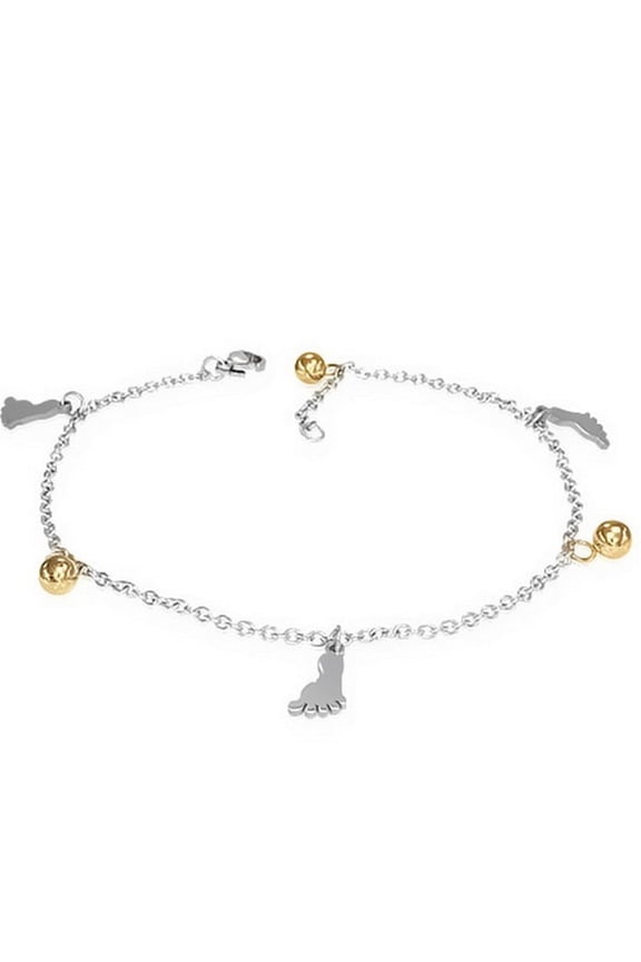 Stainless Steel Silver Yellow Gold-Tone Foot Feet Adjustable Anklet Bracelet