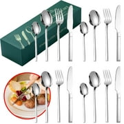 Stainless Steel Silverware Flatware Set 16-Piece Cutlery Set Tableware with Steak Knives Spoon Fork Dorm Utensil Set for Kitchen, Mirror Finish Dishwasher Safe