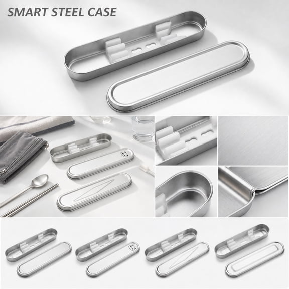 Stainless Steel Silverware Organizer, Portable Silverware Set with Case, Stainless Steel Cutlery Case, Safe Silverware Storage, 8.7X2.1X0.98 Inch Medium Size for Student Spoon and
