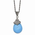 thumbnail image 1 of Stainless Steel Simulated Turquoise/Marcasite Antiqued Necklace; 18 inch; Lobster (Fancy) Clasp; for Adults and Teens; for Women and Men, 1 of 1