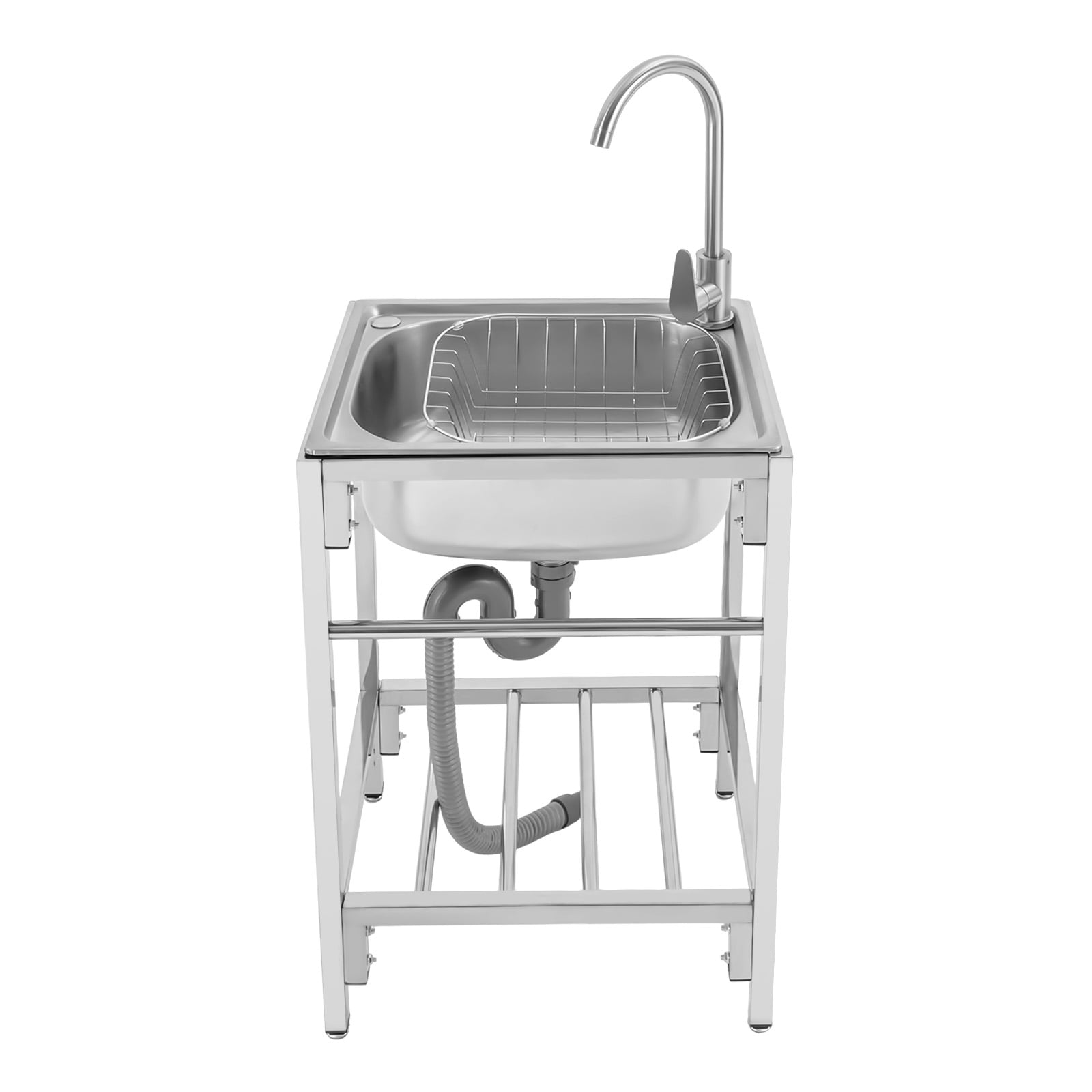 Stainless Steel Single Basin Kitchen Sink, Free Standing Utility Single Bowl Sink With Faucet, Utility Sink for Home Laundry Room Garage Bar Restaurant (19.6" W x 15.7" D x 29.5" H)