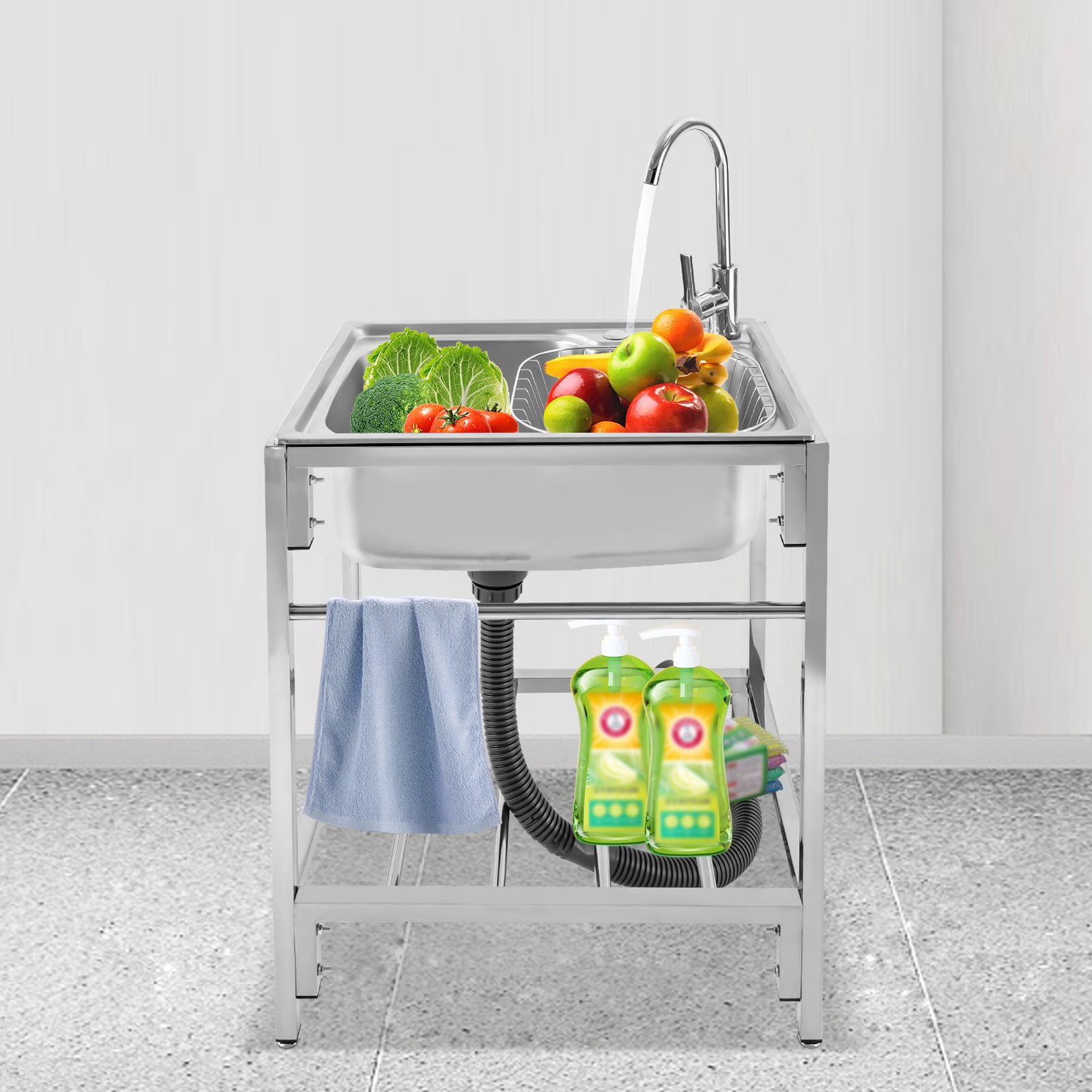 Stainless Steel Single Basin Kitchen Sink with Stand, Home Simple ...