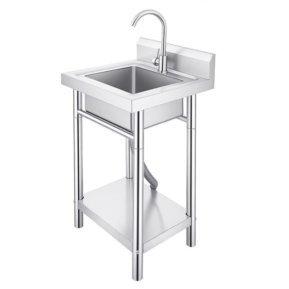 Stainless Steel Single Bowl Kitchen Sink 4 Piece Set, 17.6 LBS Commercial Prep Sink with Faucet, Silver Freestanding Utility Sink for Small Restaurant, Back Kitchen, Cafe & Food Prep Area