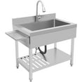 thumbnail image 1 of Stainless Steel Single Bowl Sink, 35.4" x 22.4" x 37" Commercial Kitchen Sink Freestanding Prep & Utility Sink with Cold and Hot Water Faucet for Kitchens, Bathrooms, Garage, Laundry Room (Silver), 1 of 9