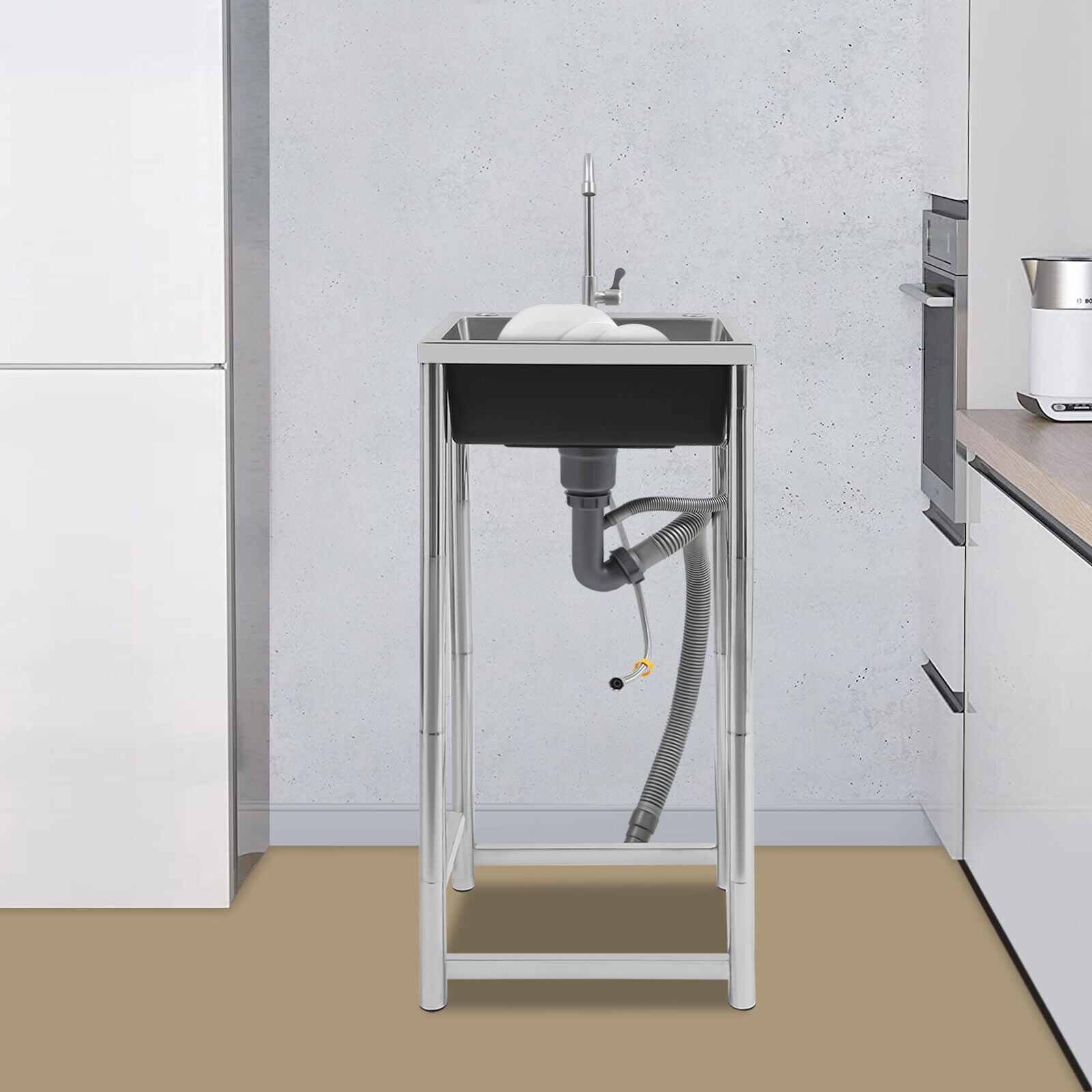 Stainless Steel Single Bowl Sink with Faucet, Free Standing Utility Sink for Kitchen