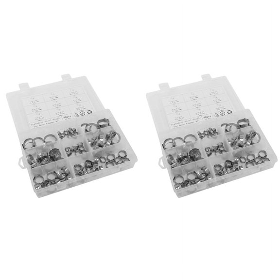 Stainless Steel Single Ear Hose Clamp, 160Pcs 6-23.6mm Crimp Clamp Assortment Kit Stepless Cinch Rings