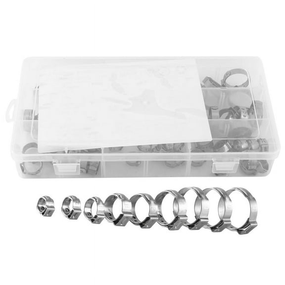 Stainless Steel Single Ear Hose Clamp, 80Pcs 6-23.6mm Crimp Hose Clamp Assortment Kit Ear Stepless Cinch Rings Crimp Pinch (1/4 Inch - 15/16 Inch)