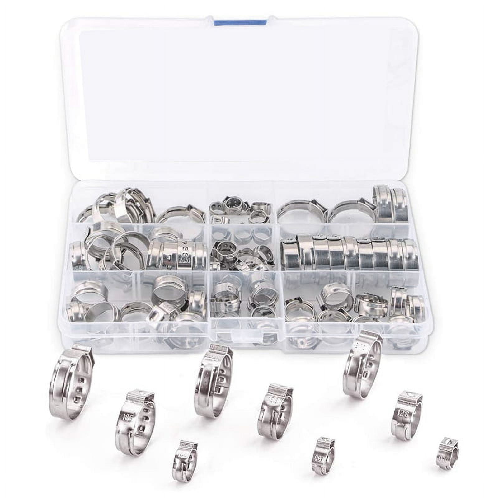 Stainless Steel Single Ear Hose Clip Clamp Kit Cinch Crimp Rings Pinch