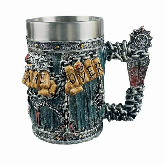 Stainless Steel Single Handle Horn Skull Viking Mug Beer Stein Tankard for Gift