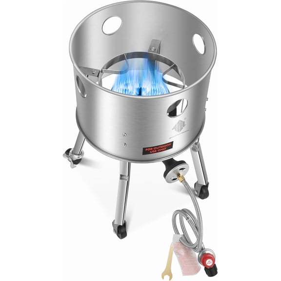 Stainless Steel Single Propane Burner With 200,000BTU High-Output, Outdoor Stove Burner, Wheeled legs and 360 Windscreen, Ideal Outdoor Cooker Propane Burners For Turkey Fryer