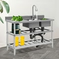 thumbnail image 1 of Stainless Steel Sink 2 Compartment W/ Faucet Commercial Kitchen Sink Floor Standing, 1 of 12