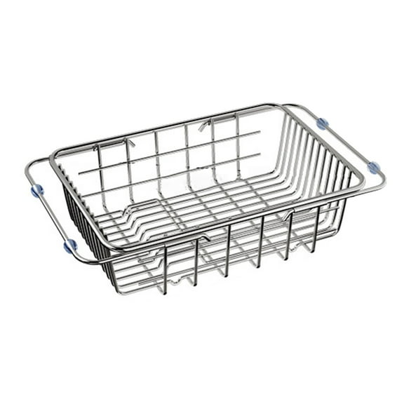 Stainless Steel Sink Basket - Telescopic Kitchen Storage Rack for Vegetable Washing and Dish Drying - Large Capacity Multi-Layer Dish Rack with Ventilated Drainage for Kitchen Counter, Bathroom
