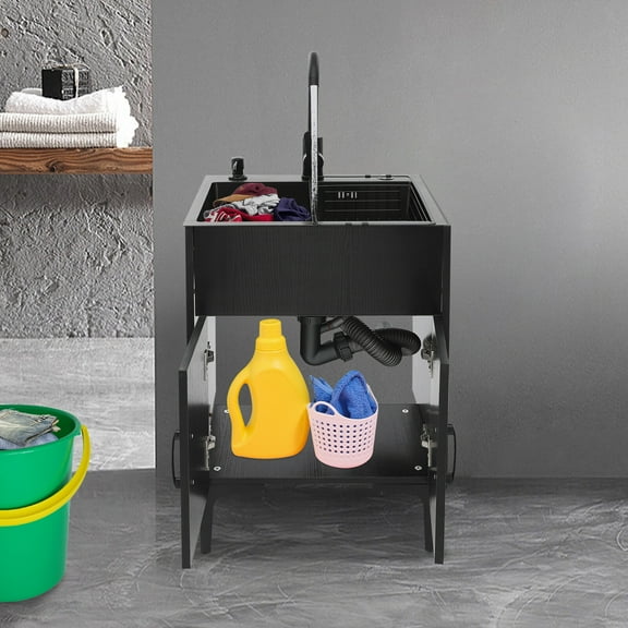 Stainless Steel Sink Cabinet, Splash-Proof Design, Kitchen/Laundry Room