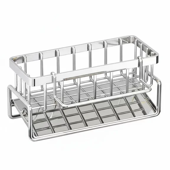 Stainless Steel Sink Caddy with Self Drain Tray, Silver