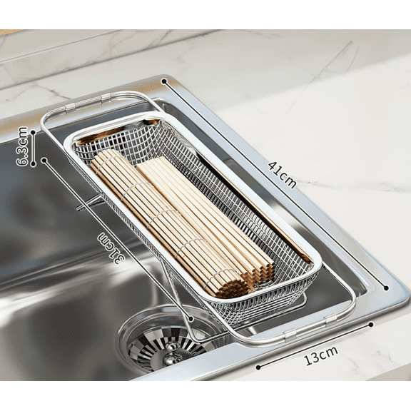 Stainless Steel Sink, Drain Basket, Kitchen Sink, Multifunctional Dish Rack, Vegetable Sink, Retractable Storage Rack