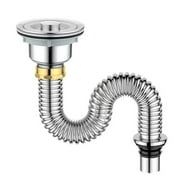 Stainless Steel Sink Drain Pipe with Copper Cap 80cm Silver Kitchen Bathroom Plumbing Fixture Flexible Water Pipe Leak Proof Connection