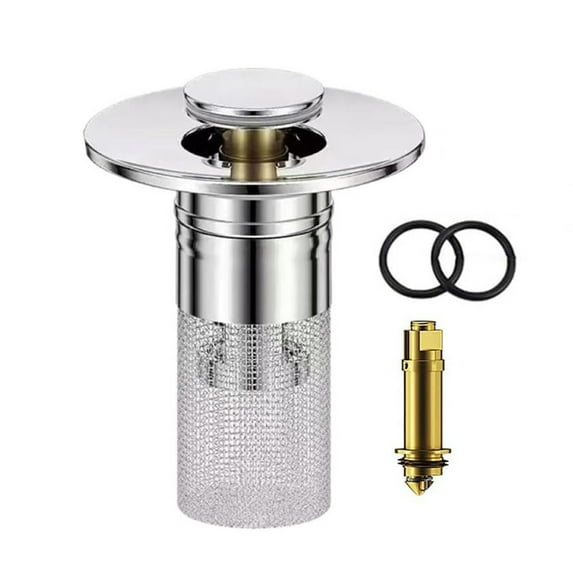 Stainless Steel Sink Drain Stopper 2-Pack - Pop-Up Drain Filter with Removable Hair Catcher - Universal Bathroom Sink Strainer for Hair Clog Prevention
