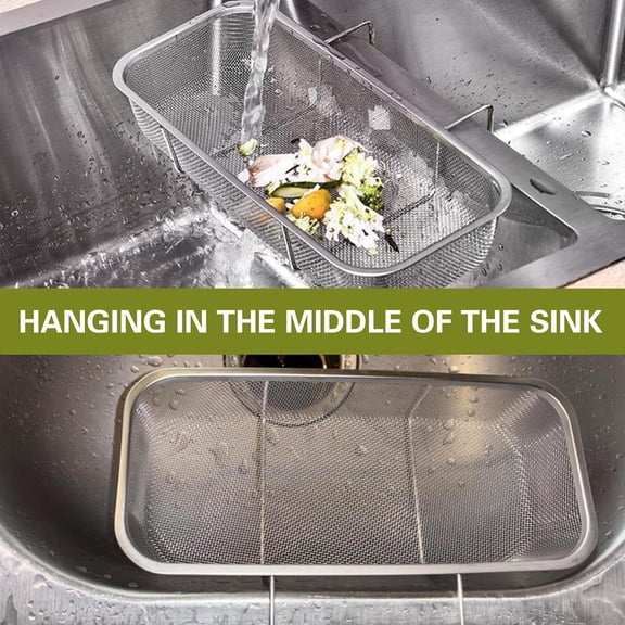 Stainless Steel Sink Drain Strainer Basket Rectangular Fine Mesh Side Hanging Food Waste Filter For Double Kitchen Sinks