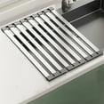 thumbnail image 1 of Stainless Steel Sink Drainage Rack | Foldable Retractable Dish Drying Rack | Expandable Kitchen Sink Organizer | 40x32.5x2cm Silver Utensil Holder | Space Saving Drain Basket for Countertops, 1 of 7