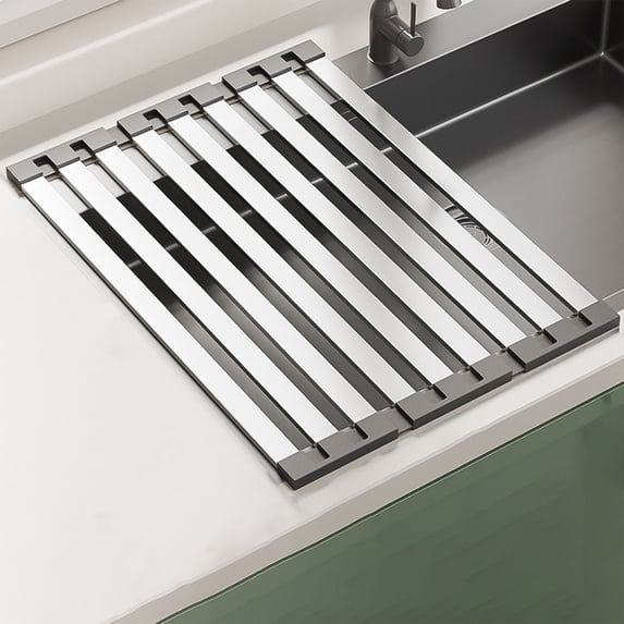 Stainless Steel Sink Drainer Rack Foldable Retractable Dish Drying Rack for Kitchen Sink Organizer 1-Pack
