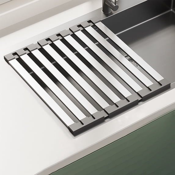 Stainless Steel Sink Drainer Rack Foldable Retractable Dish Drying Rack for Kitchen Sink Organizer 1-Pack