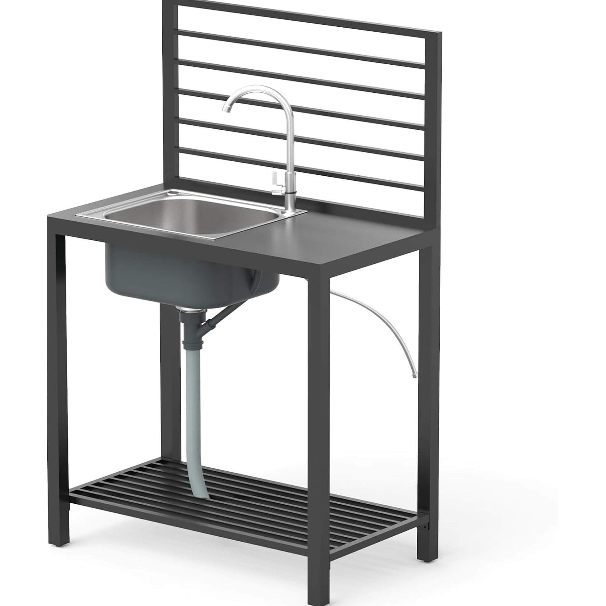 Stainless Steel Sink & Faucet Outdoor Kitchen Island - Grey Aluminum ...