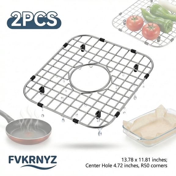 Stainless Steel Sink Protectors Bottom Grid With Rubber Feet 2 Pcs (silver )