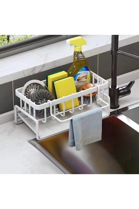 Stainless Steel Sink Sponge Holder, Heavy Duty Dish Soap Stand, Rustproof Kitchen Countertop Organizer, Utility Rack, 9x4.2x3.7 Inch