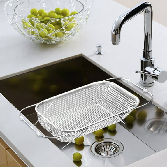 Stainless Steel Sink Strainer Basket Retractable Vegetable Washing Basin Storage Rack Kitchen Sink Rack Dishwasher Rack Sink Colander for Kitchen