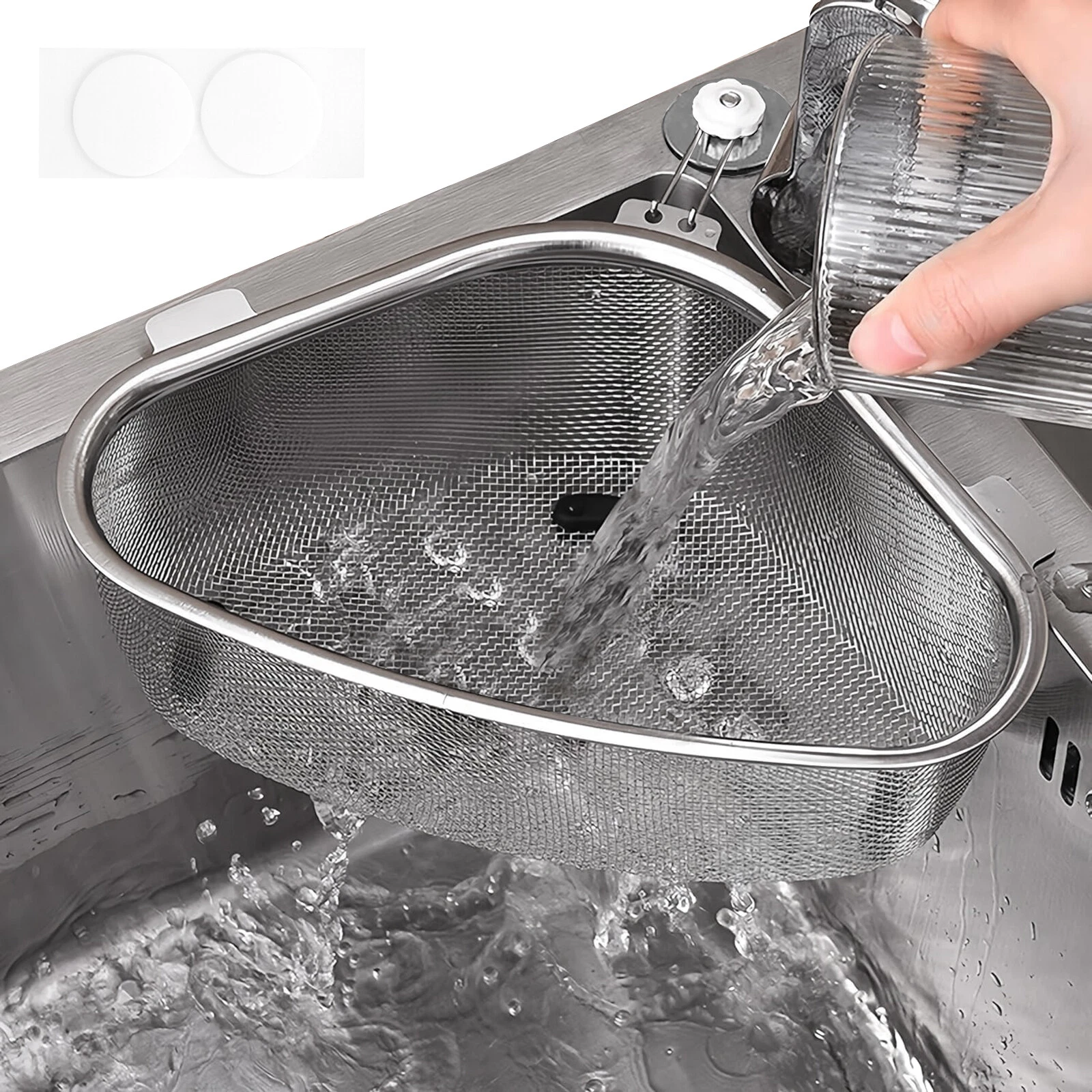 Stainless Steel Sink Strainer Basket, Triangle Drain Rack, Kitchen Food Filter
