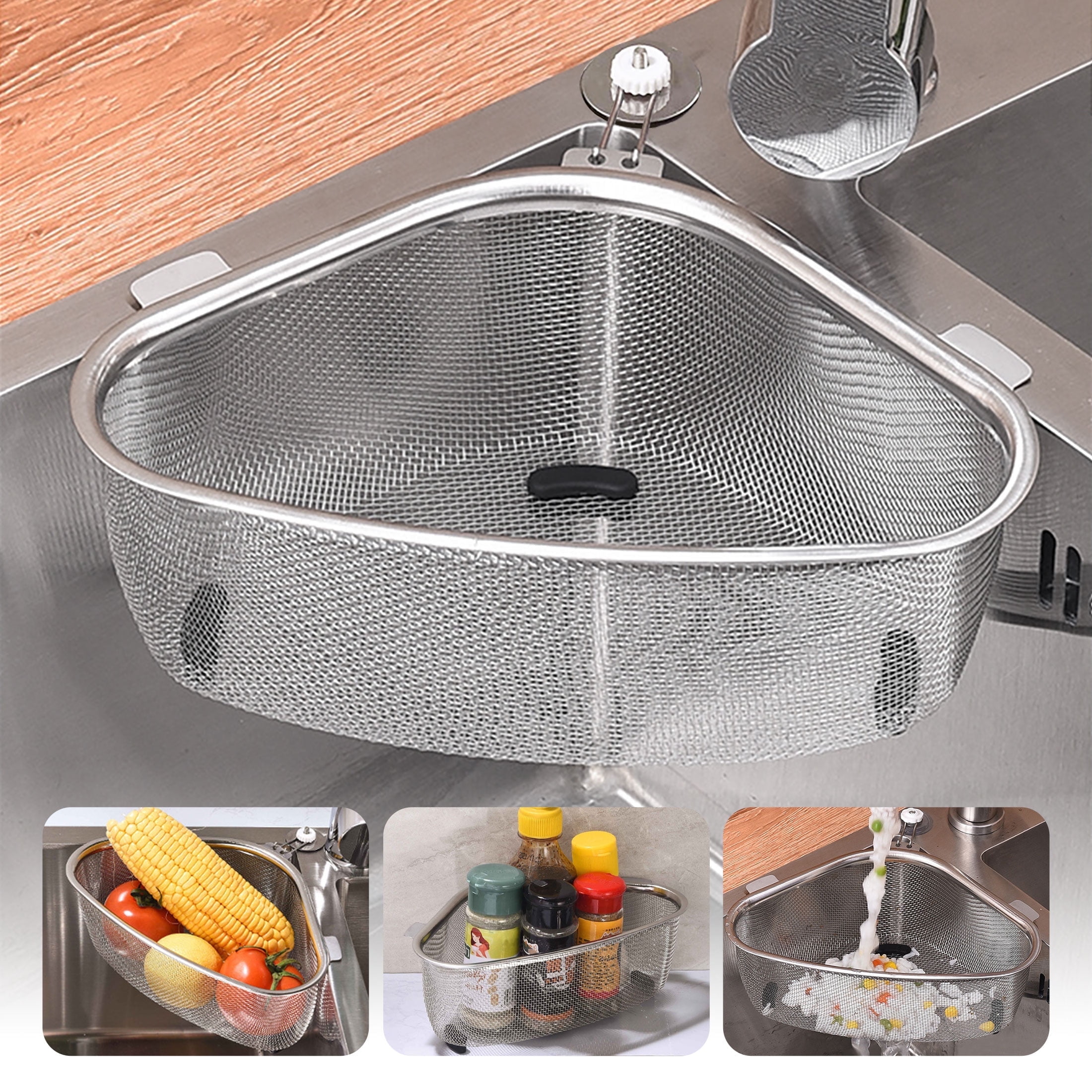 Stainless Steel Sink Strainer Basket, Triangle Sink Drainer Basket