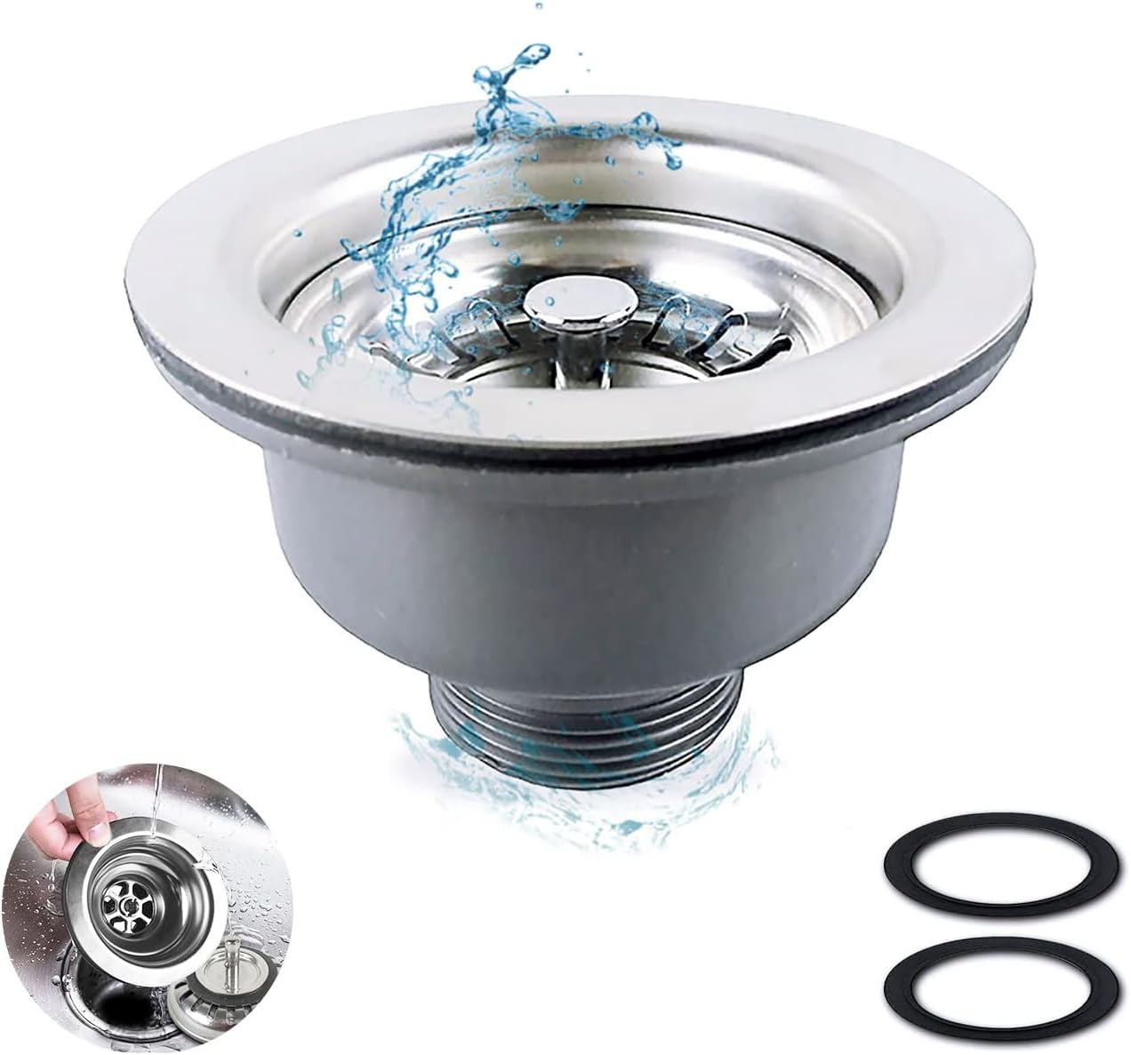 Stainless Steel Sink Strainer, Heavy-Duty Double Cup Drain Assembly ...