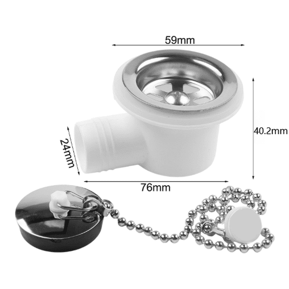 Stainless Steel Sink Waste Drain Hole Angle Fitting 7.6cm Compact Size Easy Install For RV Caravan for Camper Van And Boat Kitchen Or Bathroom Sinks Leakproof Design PP Construction