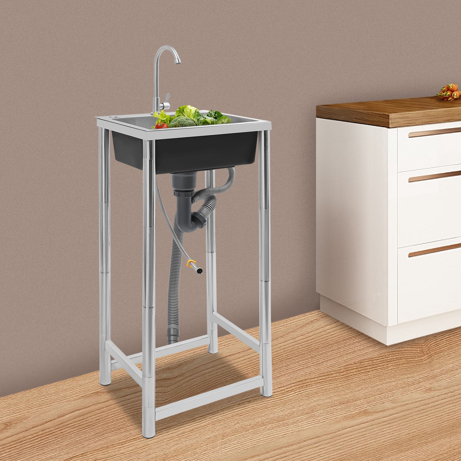 Stainless Steel Sink with Faucet, Free Standing Utility Sink, Single Bowl Sink