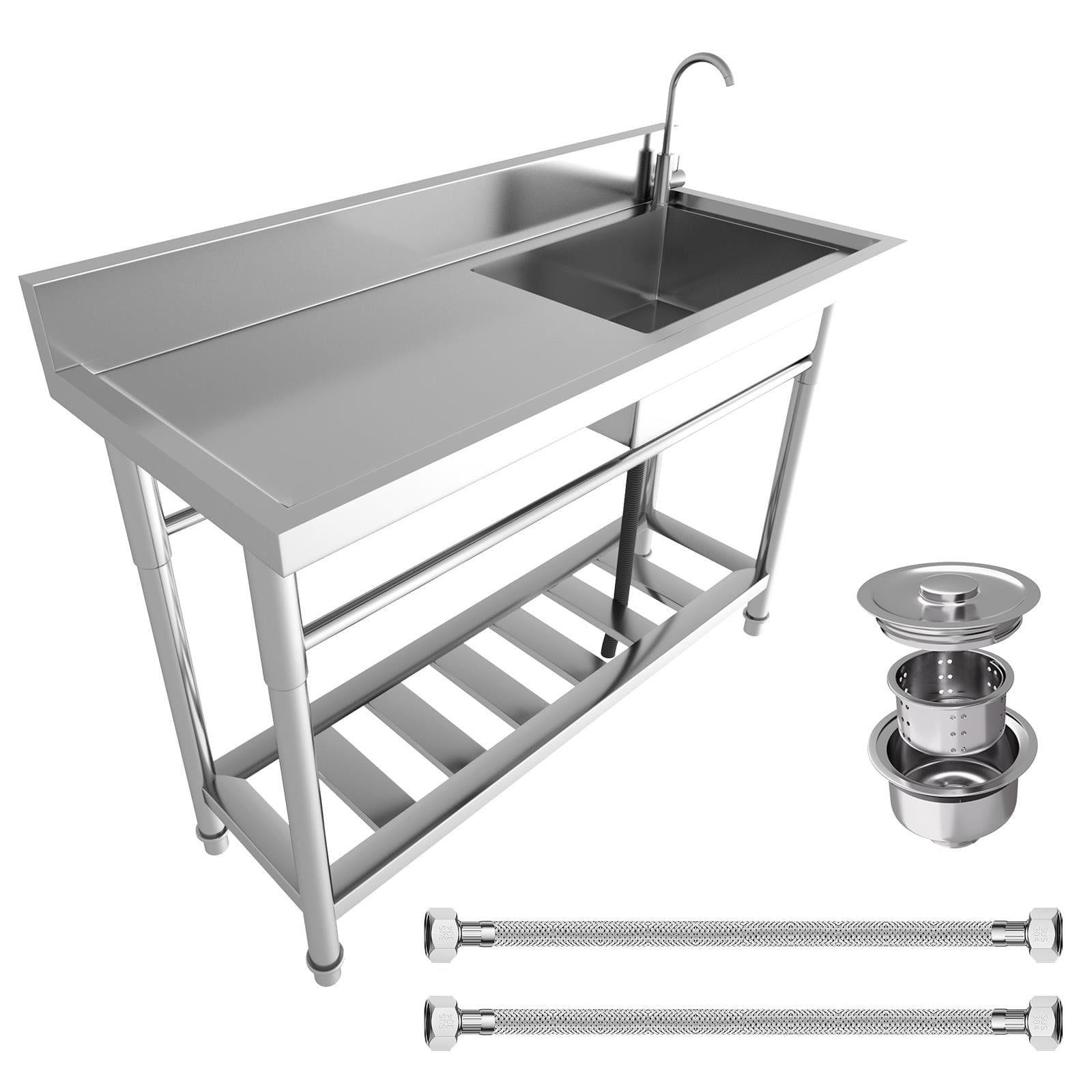 Stainless Steel Sinks Dual-pipe Hot & Cold Adjustable System, 300lbs Heavy Duty Freestanding Utility Sink, Rust Resistant Durable, Stain-Resistant Commercial Utility Sink for Kitchen
