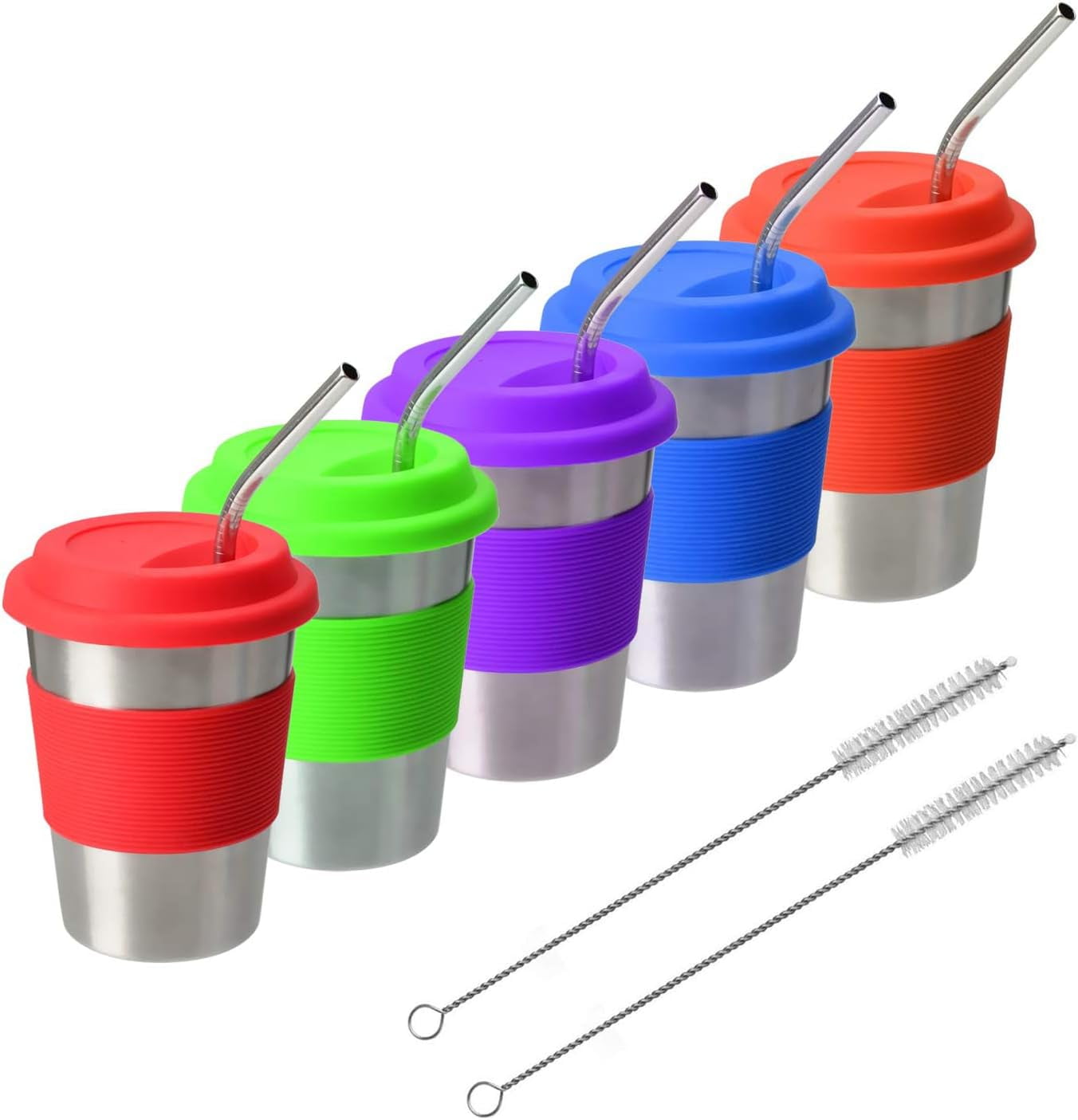 Stainless Steel 12oz Multicolor Sippy Cup with Lids and Straws Set of 5