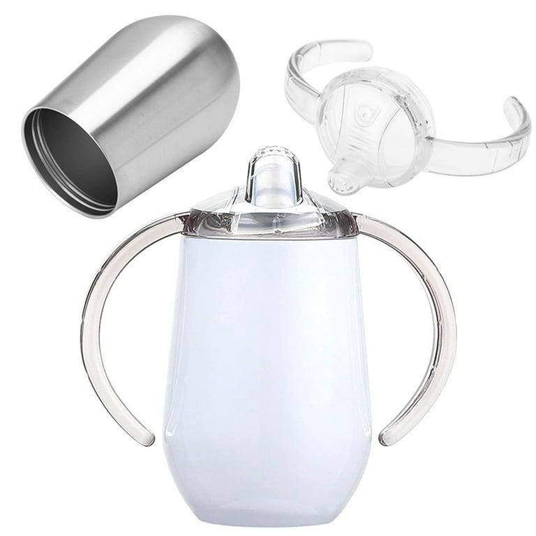 Stainless Steel Sippy Cups, 10 oz BPA Free Double Wall Vacuum Insulated Baby Sippy Cup Mug Tumbler with Handles for Toddlers, Kids,White