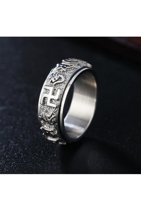 Stainless Steel Six Character Mantra Ring National Style Transfer Mens Silver Gold Tone Sizes Six Twelve 6 7 8