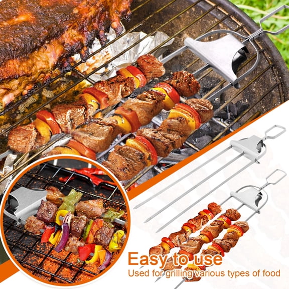 Stainless Steel Skewers, Shish Kabob Skewers, Metal Skewers for Kabobs, Grill Set for Outdoor Grill, 2 Pack 14X4X1 Inch Sliding Design Meat Roasting Needles for Family Outdoor