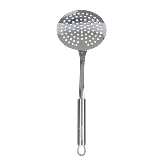 Stainless Steel Skimmer Spoon - German Standard Spoon Spider Strainer, Ergonomic Handle, Dishwasher Safe, Heat Resistant - Slotted Skimmer Colander for Cooking, Frying