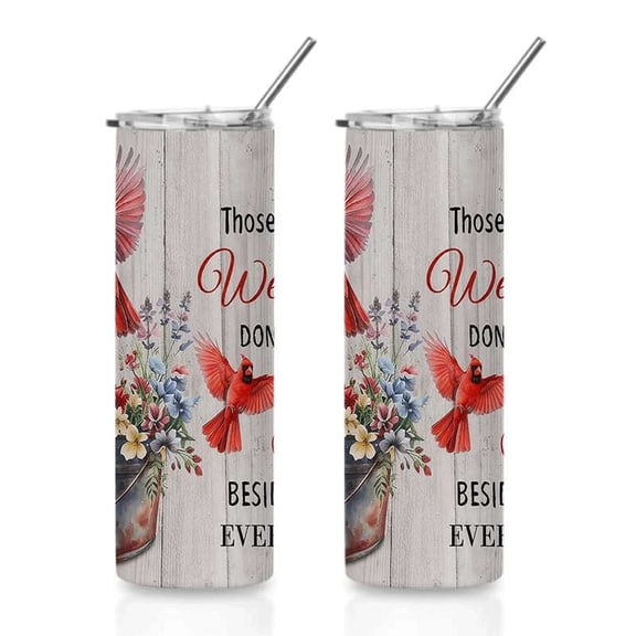 Stainless Steel Skinny Tumbler with Lid and Straw, Cardinal Bird & Floral Print, Double-Wall Insulated Travel Cup