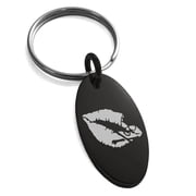 Tioneer Stainless Steel Skull & Crossbones Kiss of Death Engraved Small Oval Charm Keychain Keyring