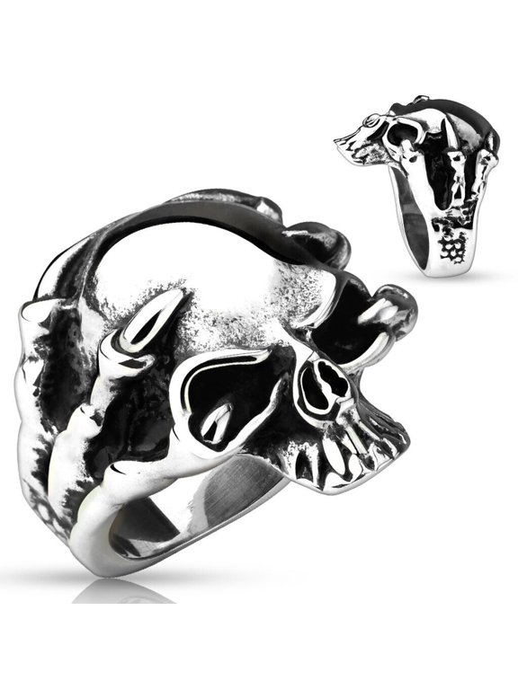 Stainless Steel Skull Dragon Claw Skull Biker Ring - Biker Skull Cast Ring by MDream Size 9